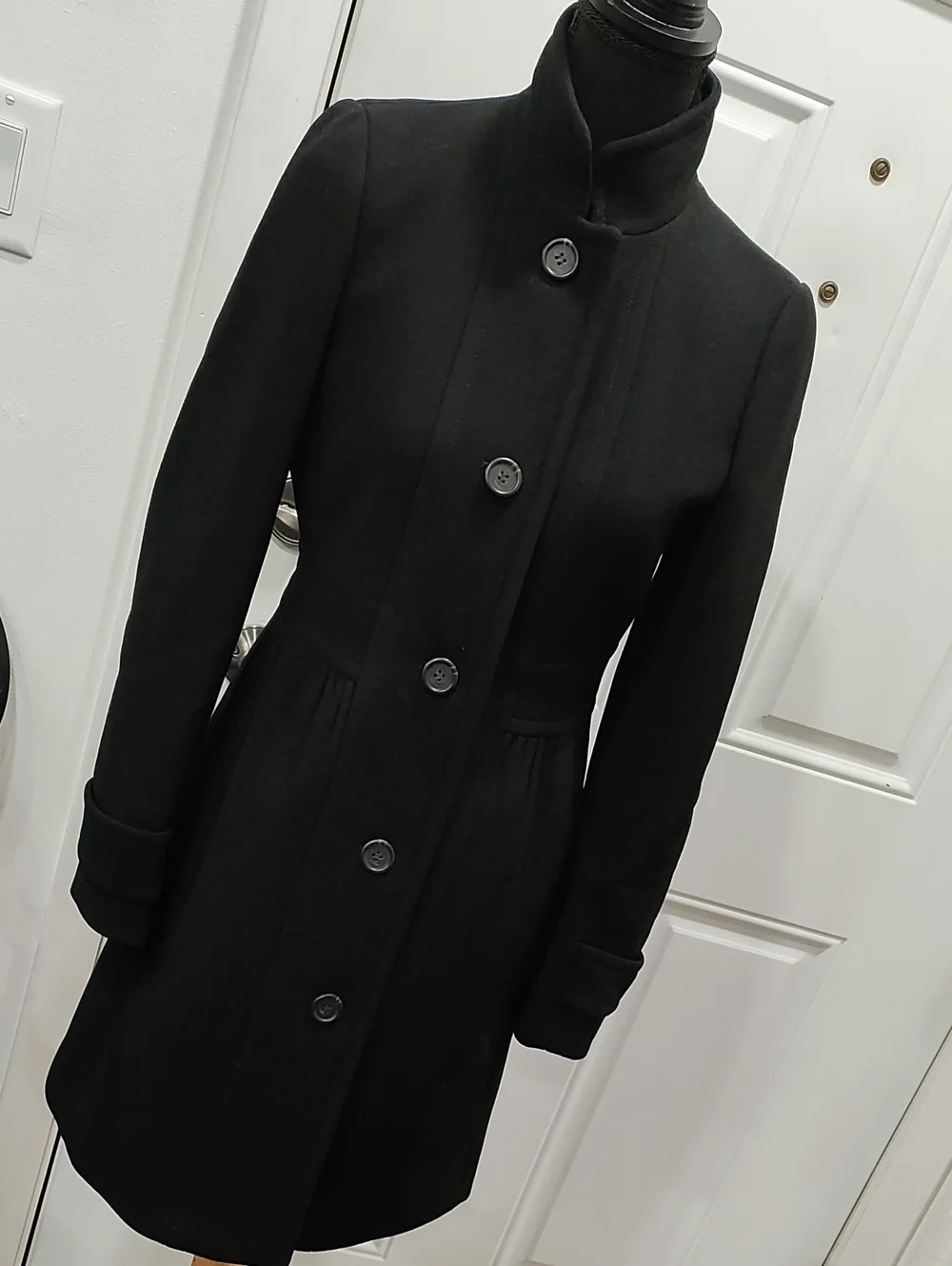 J. Crew Black Wool Blend Pea Coat with Stand Collar